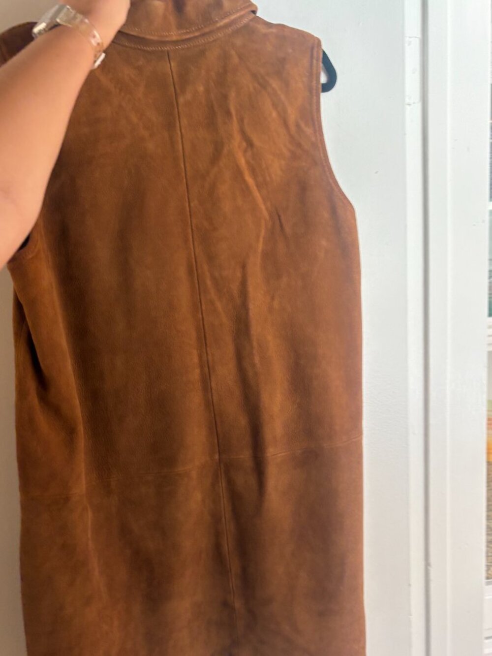 FRAME Suede City Shift dress in cognac, size 6, new with tags. 100% genuine lamb - Picture 7 of 8